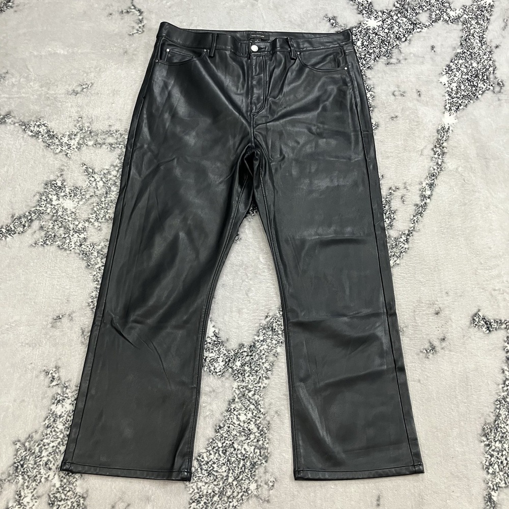 Ann Taylor Faux Leather Straight Leg Pants Black Womens Size 16 Biker